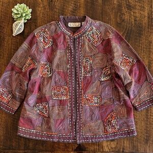 Life Style | Beautiful Cotton Open Front Jacket with All-Over Embroidery, 1X